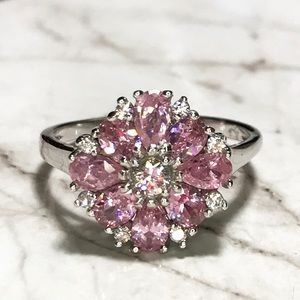 Sterling Silver Flower With Pink Stones Ring